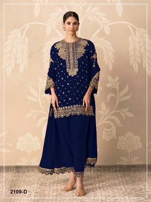 Navy blue georgette semi stitched wedding suits 1