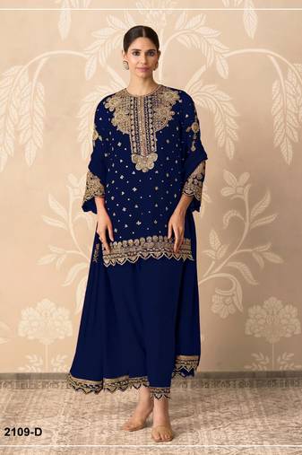 Navy blue georgette semi stitched wedding suits