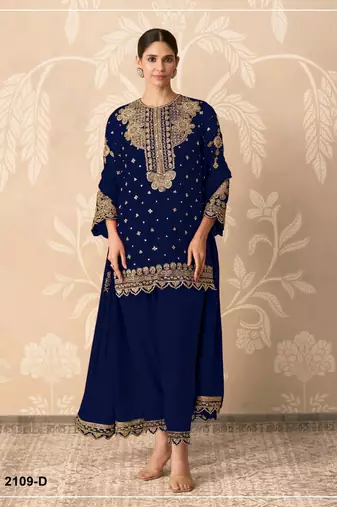 Navy blue georgette semi stitched wedding suits