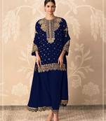 Navy blue georgette semi stitched wedding suits