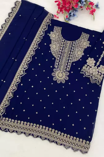 Navy blue georgette semi stitched wedding suits