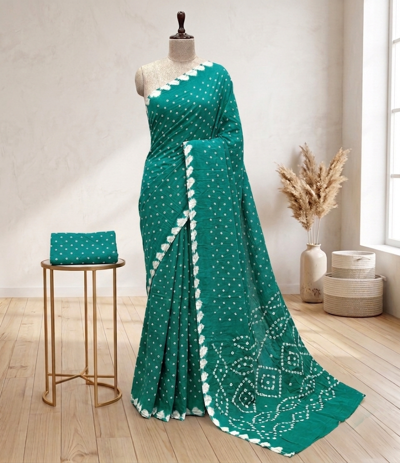 Handmade bandhani pure cotton saree