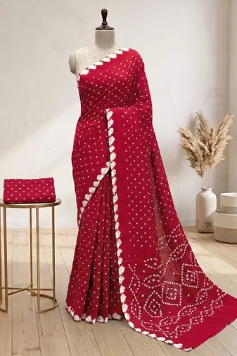 Handmade bandhani pure cotton saree