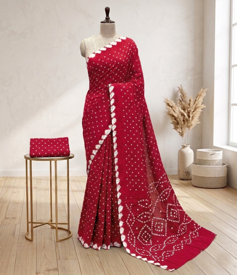 Handmade bandhani pure cotton saree