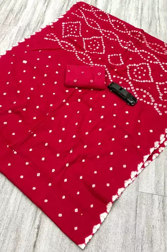 Handmade bandhani pure cotton saree