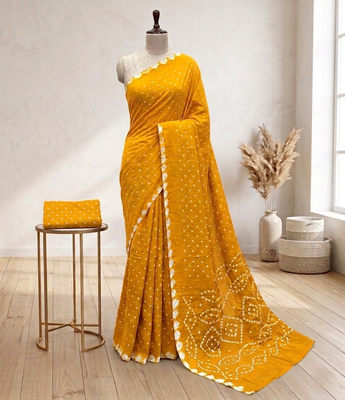 Handmade bandhani pure cotton saree 1