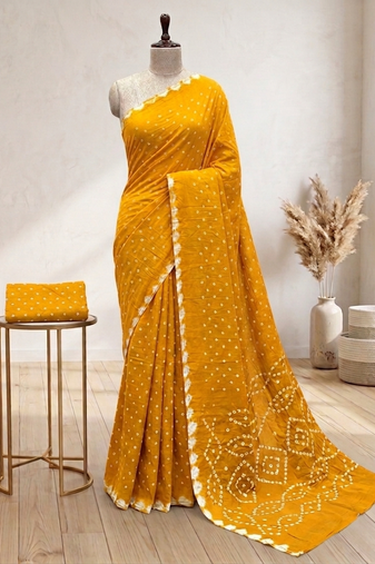 Handmade bandhani pure cotton saree