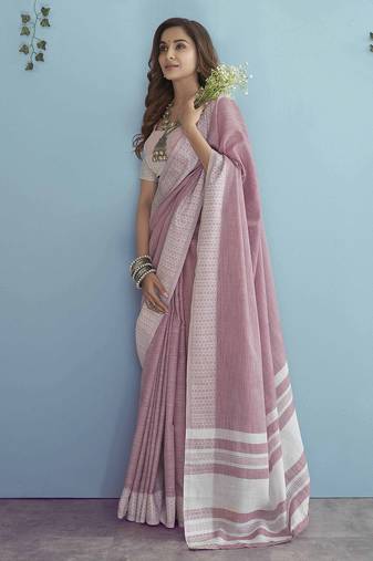 Sutriti pink linen saree for women festive wear elegant ethnic wedding party saree