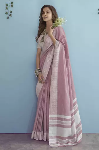 Sutriti pink linen saree for women festive wear elegant ethnic wedding party saree