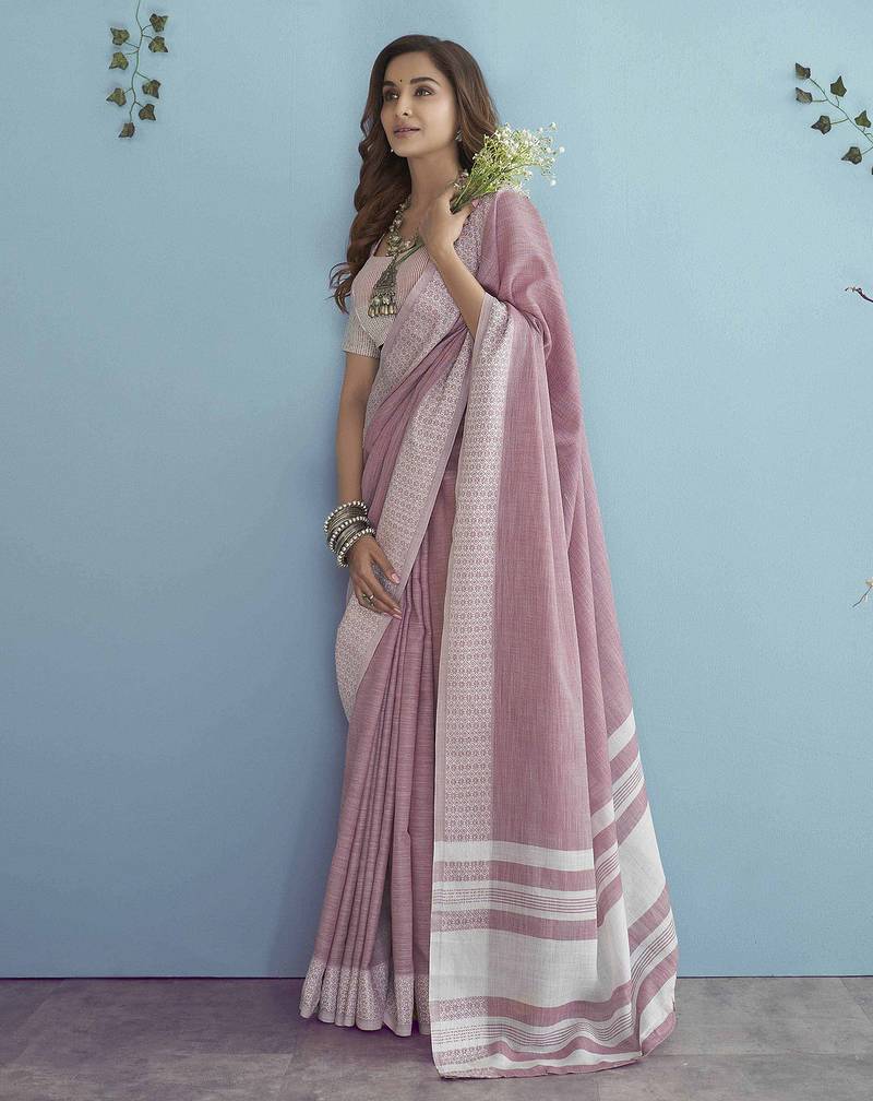 Sutriti pink linen saree for women festive wear elegant ethnic wedding party saree