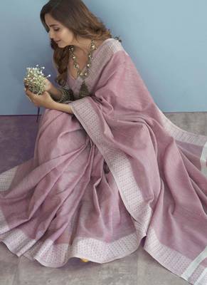 pink linen saree for women festive wear elegant ethnic wedding party saree 3