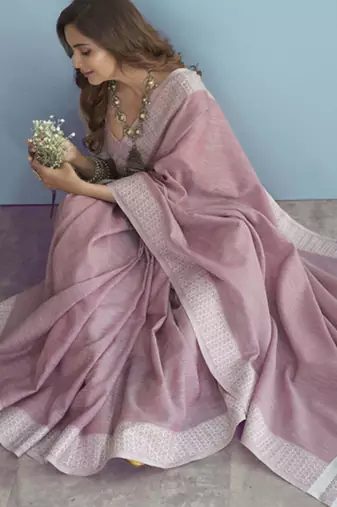 pink linen saree for women festive wear elegant ethnic wedding party saree