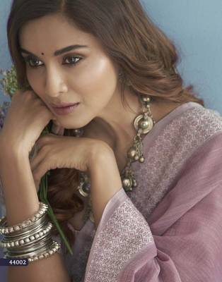 pink linen saree for women festive wear elegant ethnic wedding party saree 4