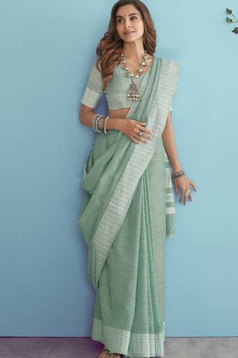 Sutriti mehendi green linen saree for women festive wear elegant ethnic party saree