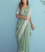 mehendi green linen saree for women festive wear elegant ethnic party saree