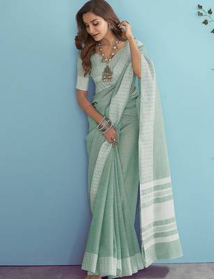 mehendi green linen saree for women festive wear elegant ethnic party saree 2