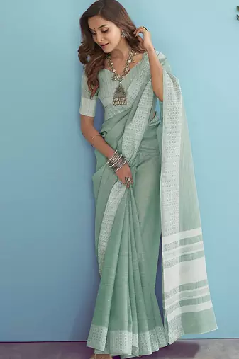 mehendi green linen saree for women festive wear elegant ethnic party saree