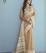 mustard beige linen saree for women elegant festive ethnic party wear saree