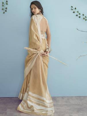 mustard beige linen saree for women elegant festive ethnic party wear saree 2