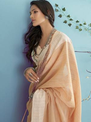 mustard beige linen saree for women elegant festive ethnic party wear saree 4