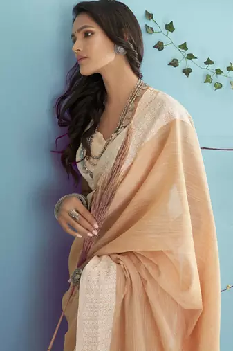 mustard beige linen saree for women elegant festive ethnic party wear saree