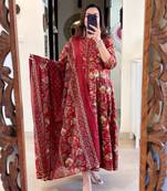 Women pure cotton floral print hand work cotton kurta with pant and dupatta 