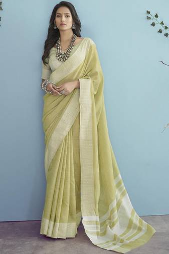 Sutriti olive green linen saree for women elegant festive ethnic party wear saree