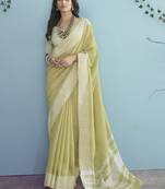 olive green linen saree for women elegant festive ethnic party wear saree