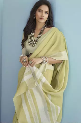 olive green linen saree for women elegant festive ethnic party wear saree