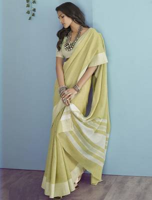 olive green linen saree for women elegant festive ethnic party wear saree 3