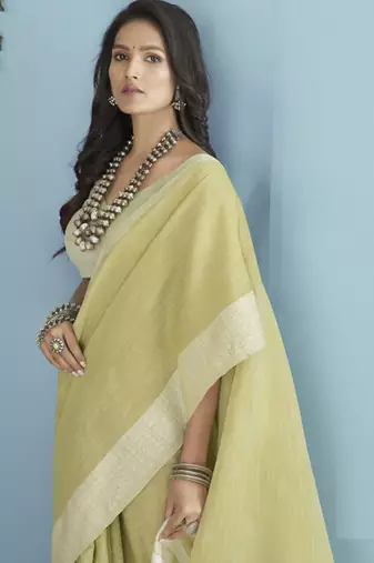 olive green linen saree for women elegant festive ethnic party wear saree