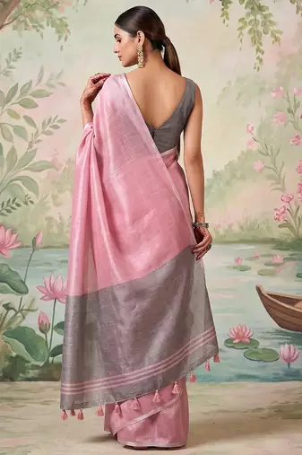 rose pink tissue silk blend saree for women party ethnic wear