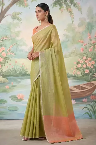 mehendi green tissue silk blend saree for women party ethnic wear
