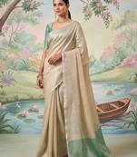 beige gold tissue silk blend saree for women  party ethnic wear