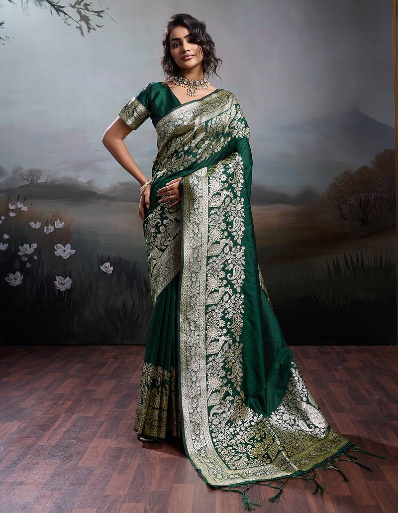 Sutriti women's dark green banarasi silk saree for festive & wedding wear