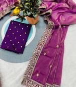 Meganta Color Sequins with Zari Thread Embroidered Butti Silk Saree