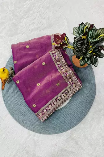 Meganta Color Sequins with Zari Thread Embroidered Butti art silk saree