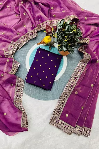 Meganta Color Sequins with Zari Thread Embroidered Butti art silk saree