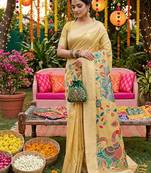 mustard tissue silk blend saree for women  party wear 