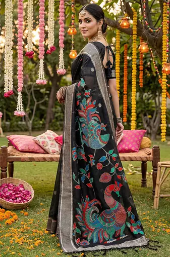 black linen saree for women party wear ethnic designer saree