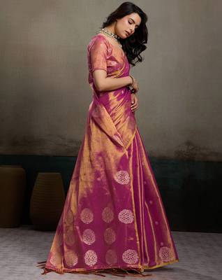 women magenta purple woven tissue silk blend saree with mandala motifs 2