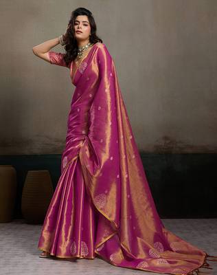 women magenta purple woven tissue silk blend saree with mandala motifs 4
