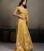 women golden beige woven tissue silk blend saree with mandala motifs