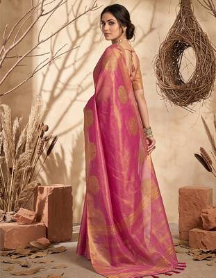 rose pink tissue silk blend saree for women wedding festive party ethnic wear 2