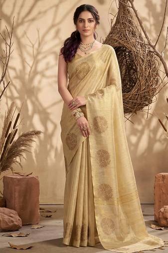 Sutriti cream tissue silk saree for women wedding festive party ethnic wear