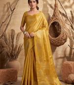 Sutriti mustard tissue silk saree for women wedding festive party ethnic wear