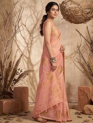 peach tissue silk blend saree for women wedding festive party ethnic wear 2
