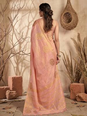 peach tissue silk blend saree for women wedding festive party ethnic wear 3