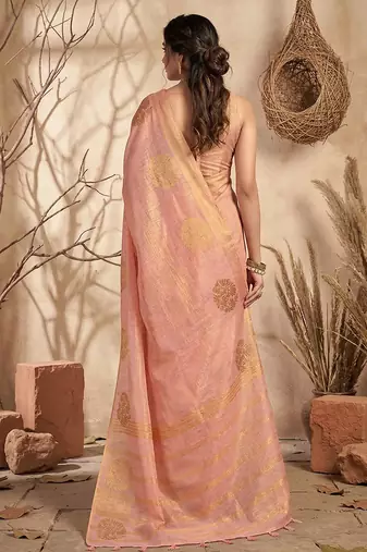 peach tissue silk blend saree for women wedding festive party ethnic wear