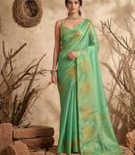 Sutriti mint green tissue silk saree for women wedding festive party ethnic wear